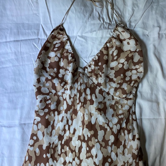 Vintage Kenneth Cole Y2K Silk Brown and White Polka Dot Halter Slip Dress Sz 10 - Picture 1 of 7